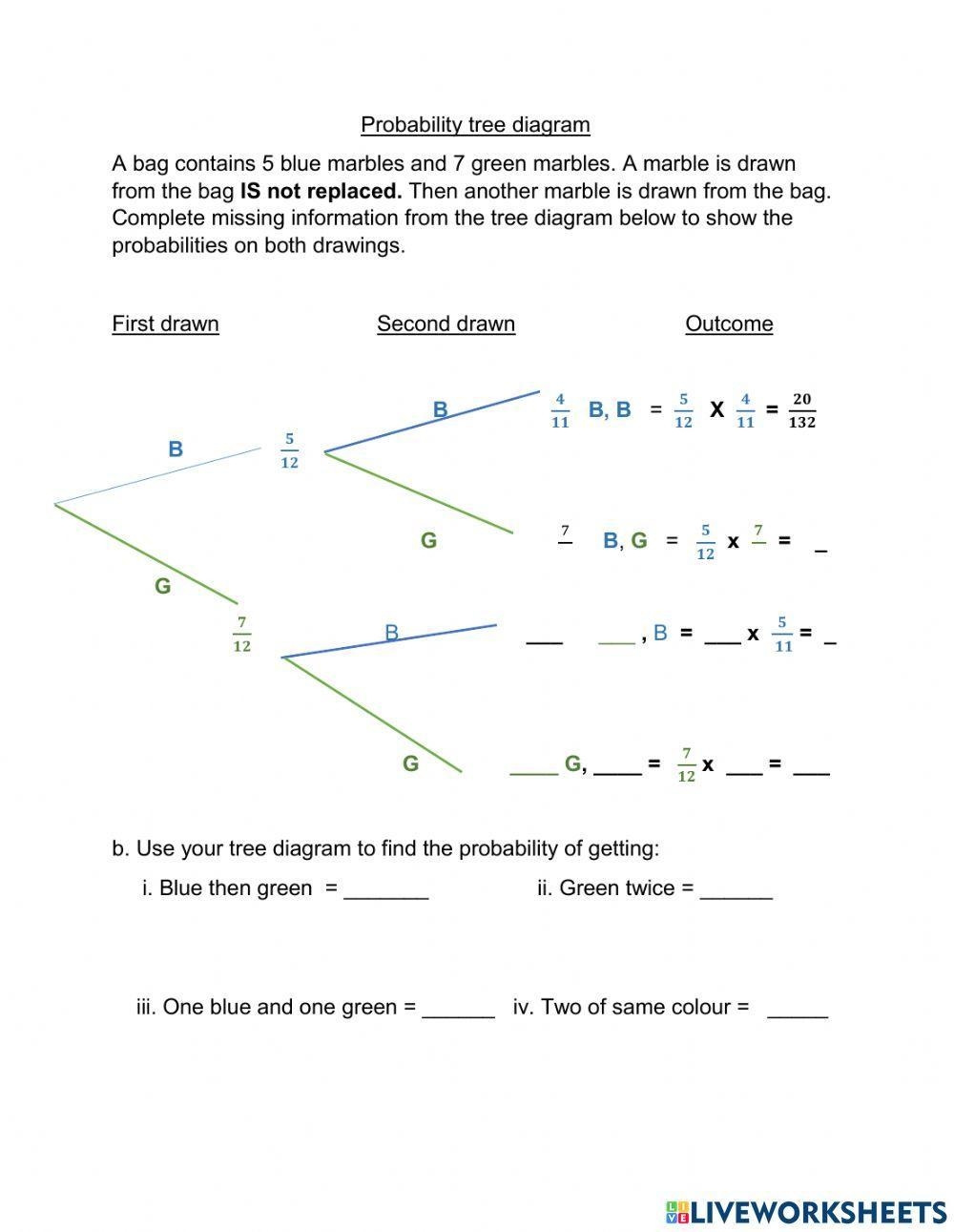 Probability Tree Diagrams Worksheet Live Worksheets Worksheets Library
