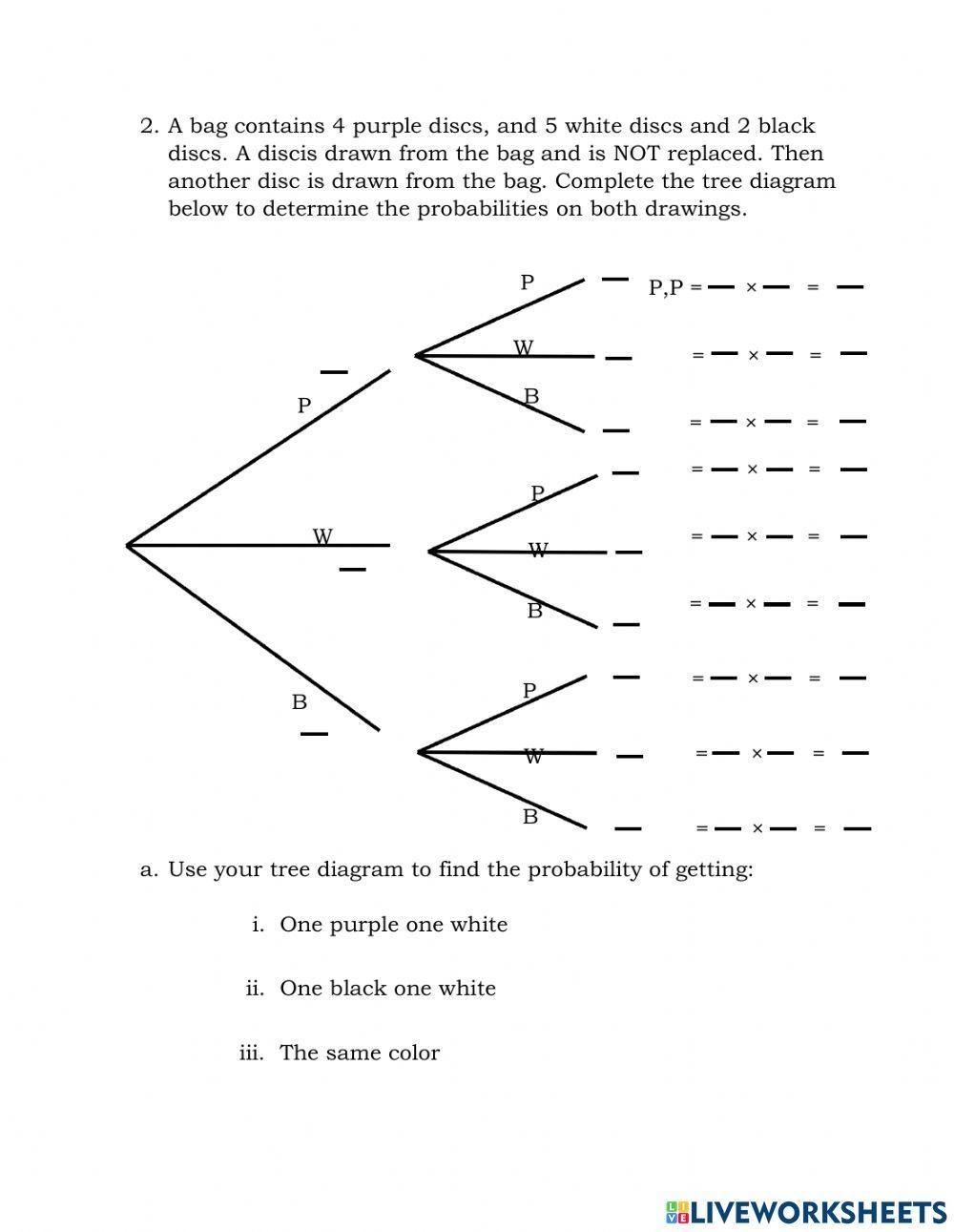 Probability Tree Diagrams Worksheet Live Worksheets Worksheets Library