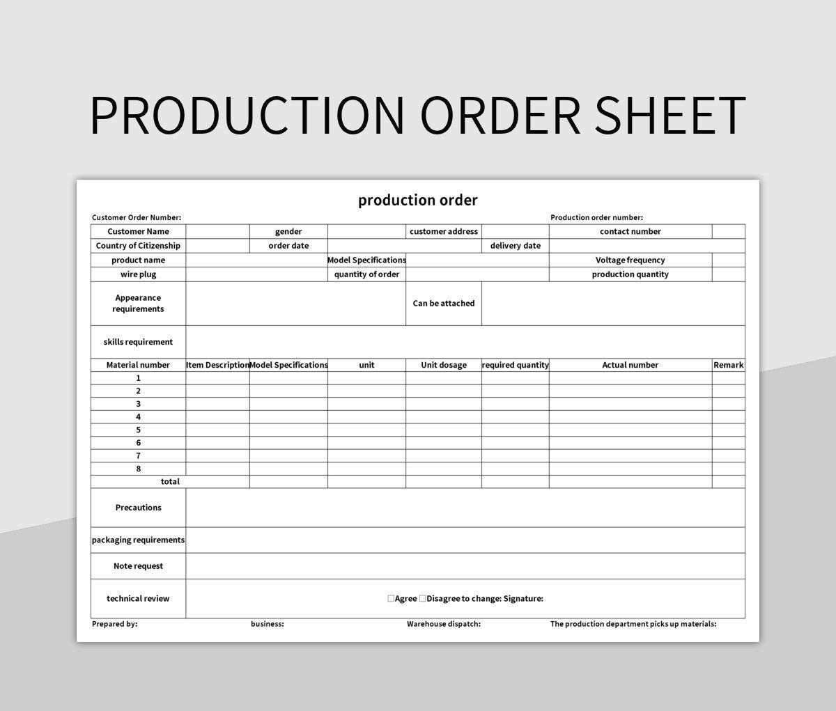 Production Order Sheet Excel Template And Google Sheets File For Free 