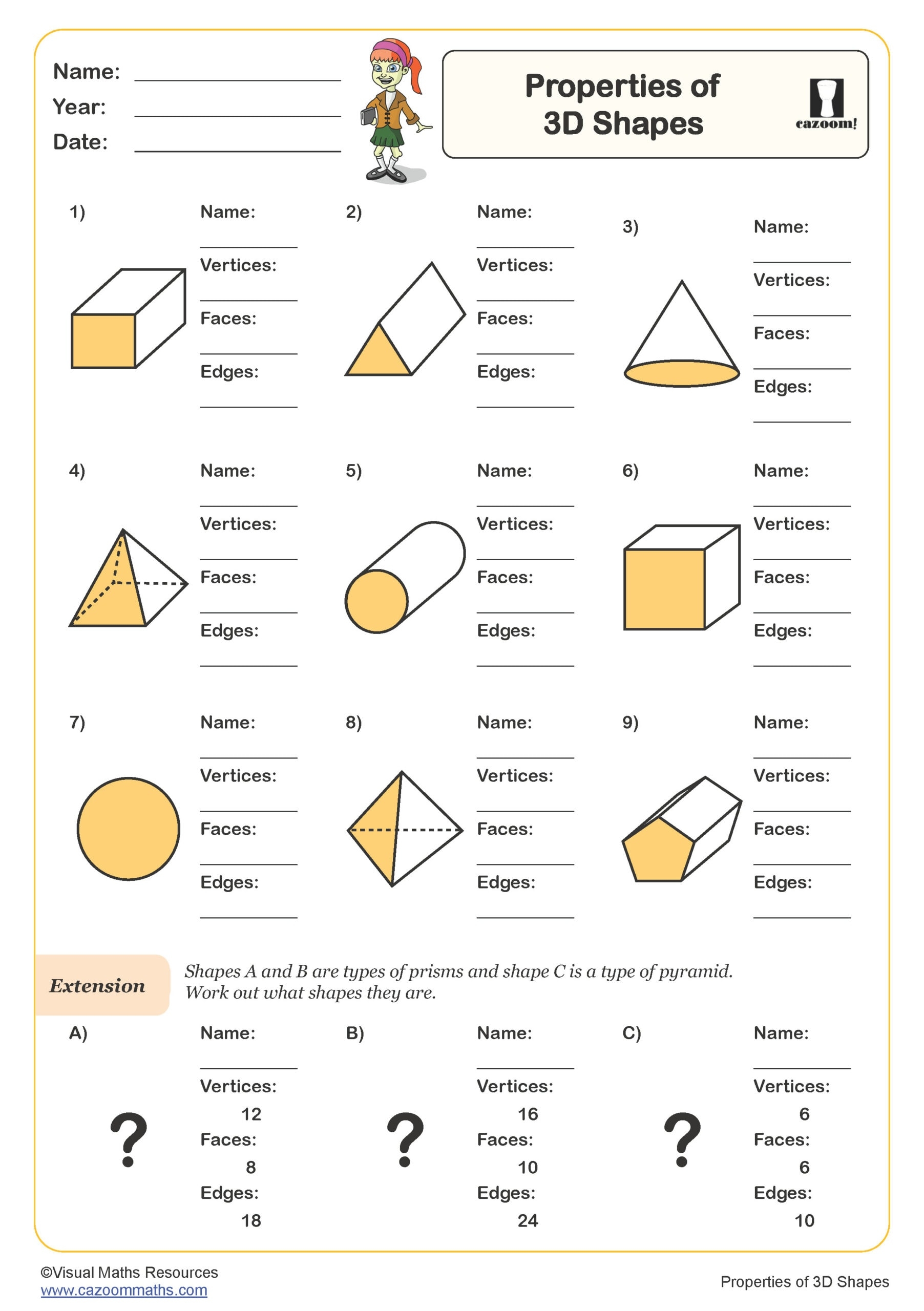 Properties Of 3D Shapes Worksheet Fun And Engaging Year 5 PDF 