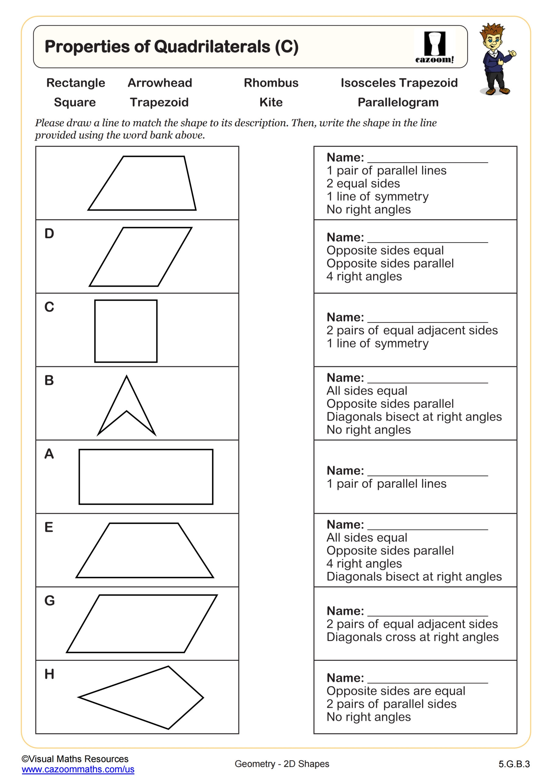 Properties Of Quadrilaterals C PDF Printable Geometry Worksheets 