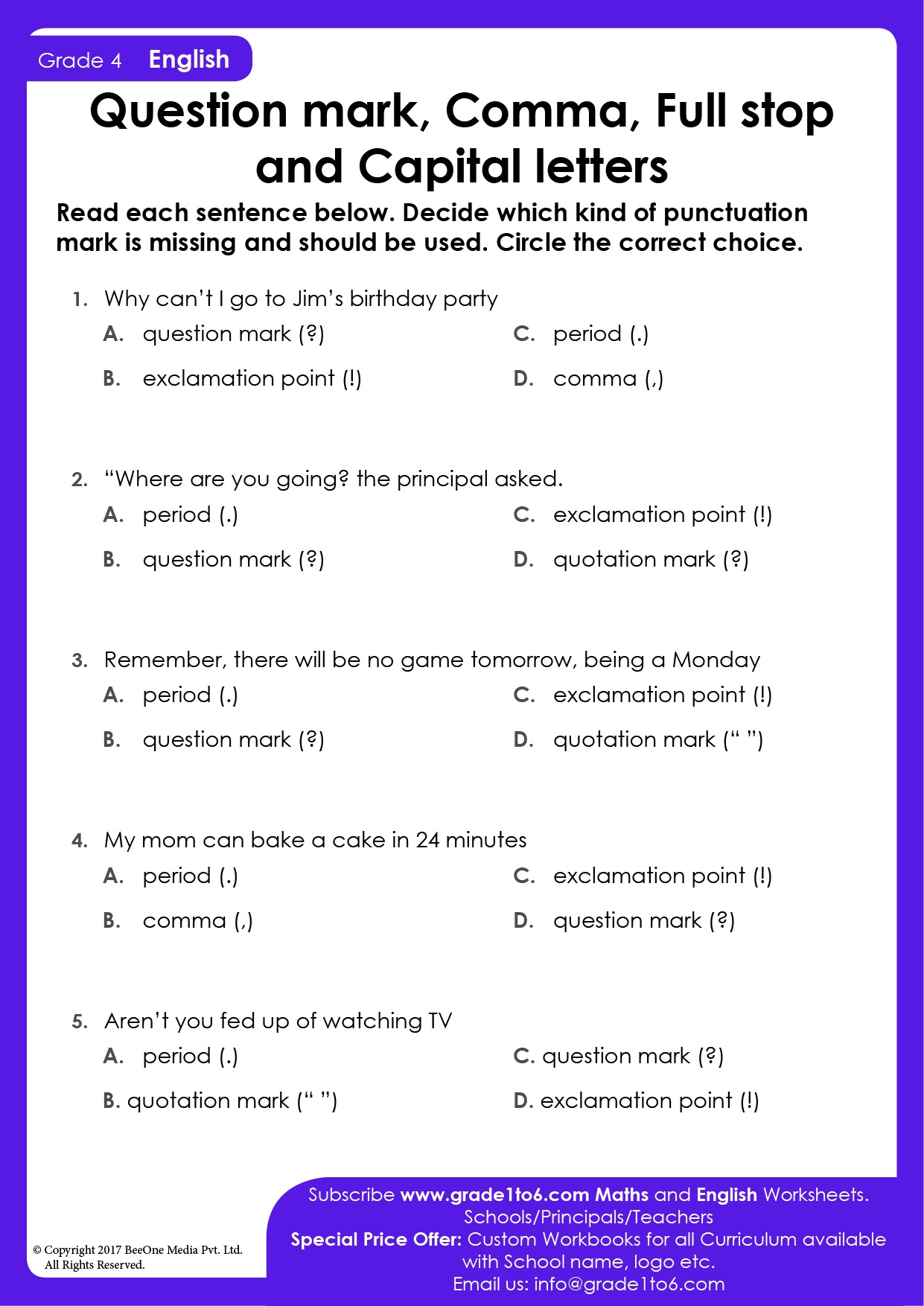 Punctuation Worksheets K5 Learning Worksheets Library