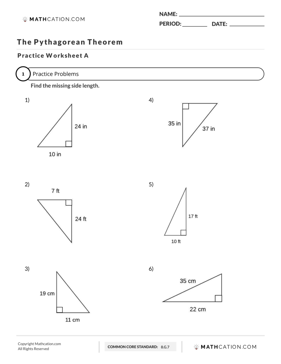 Pythagorean Formula Worksheet