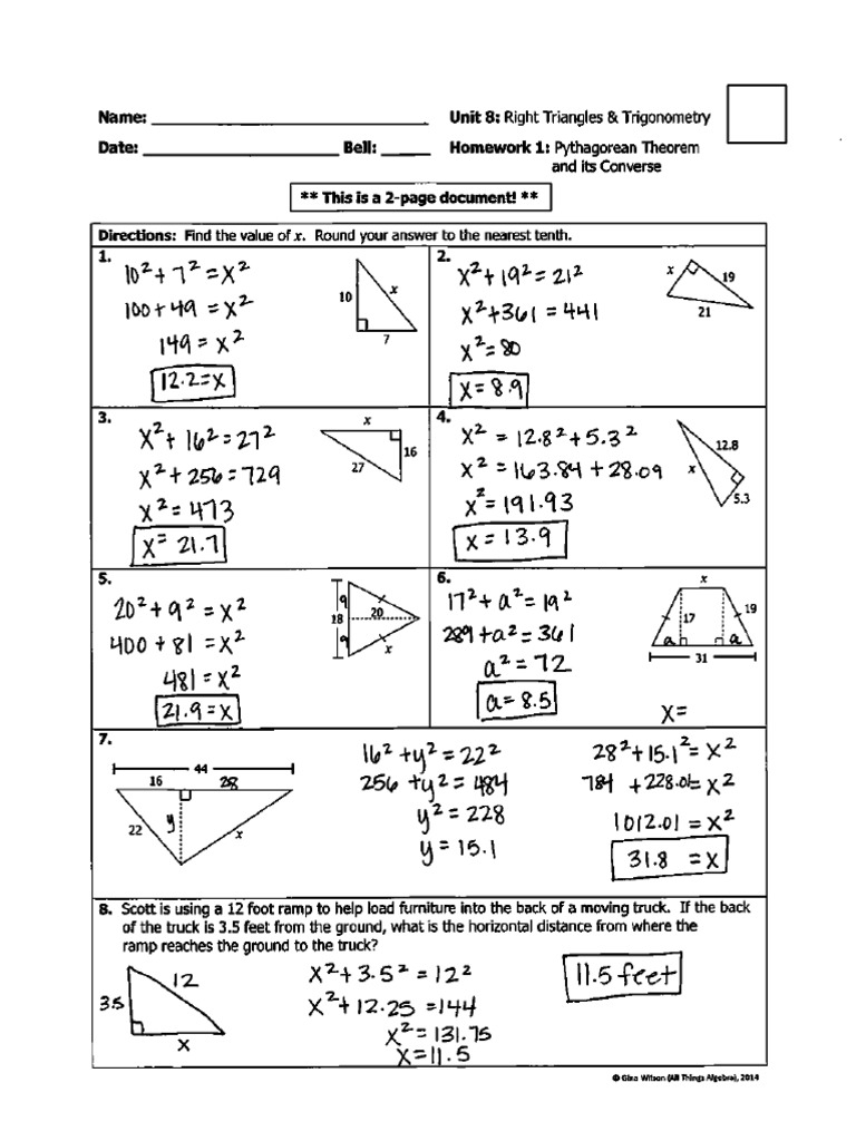 Pythagorean Theorem Assignment Answer Key PDF Worksheets Library