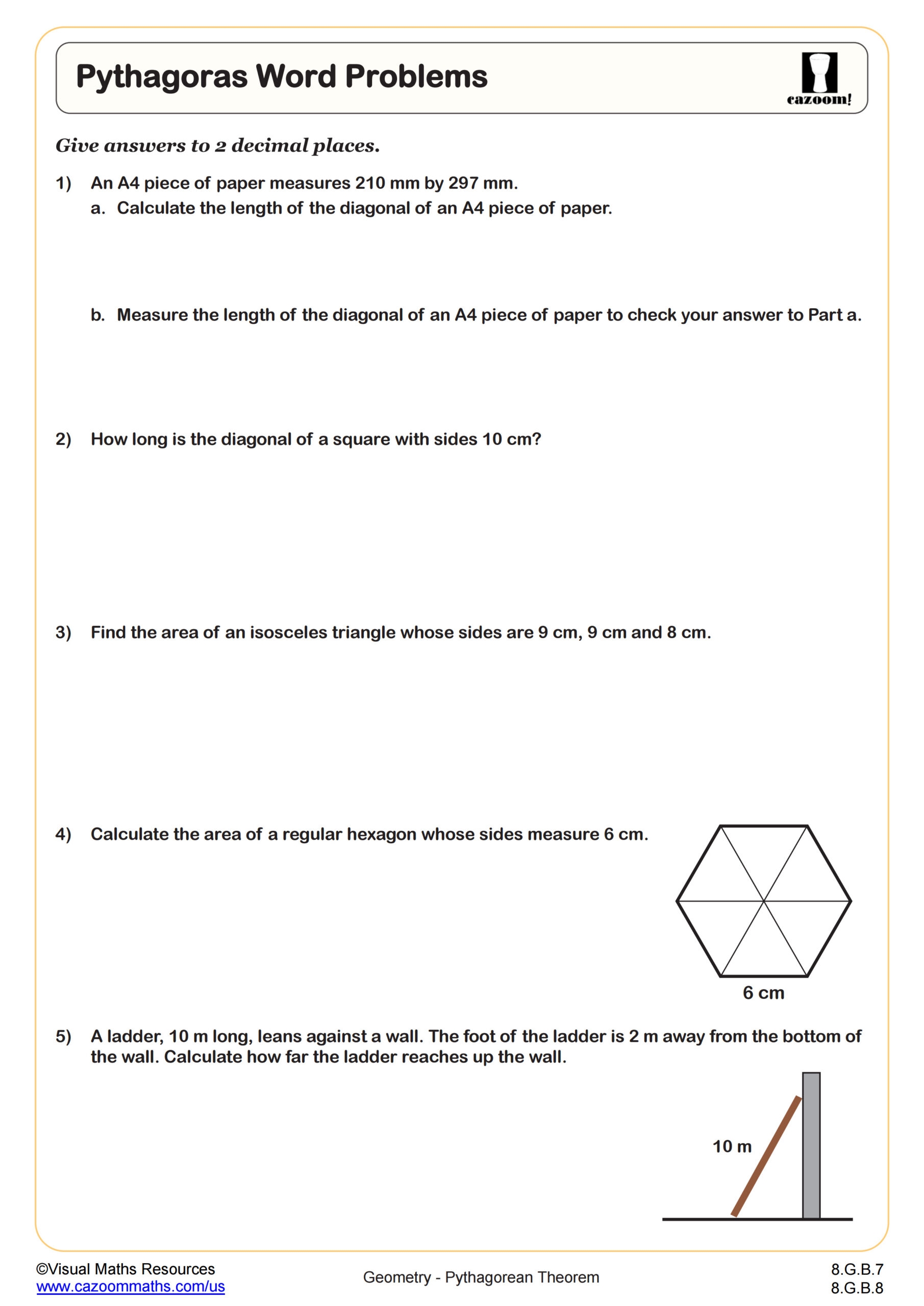 Pythagorean Theorem Word Problems Worksheet PDF Printable 