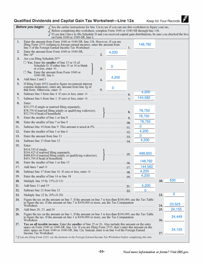 Qualified Dividends And Capital Gains Worksheet Page 33 Of 108