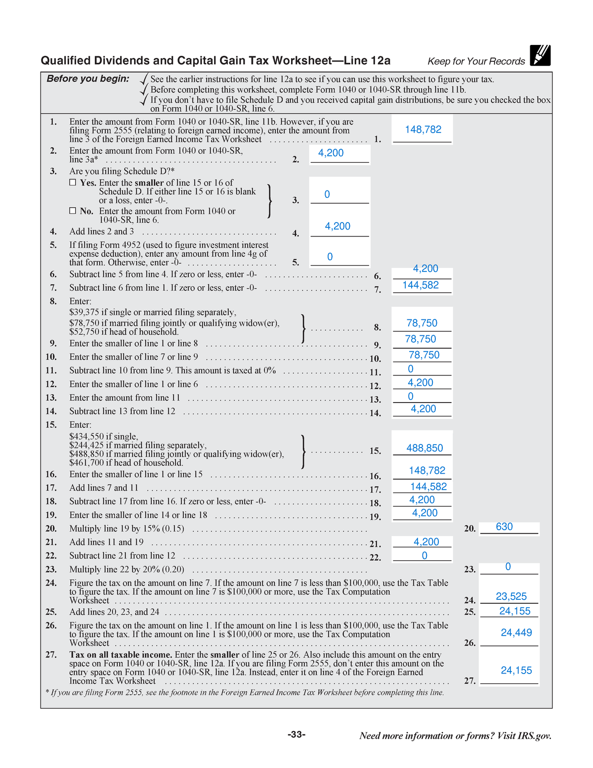 Qualified Dividends And Capital Gains Worksheet Page 33 Of 108