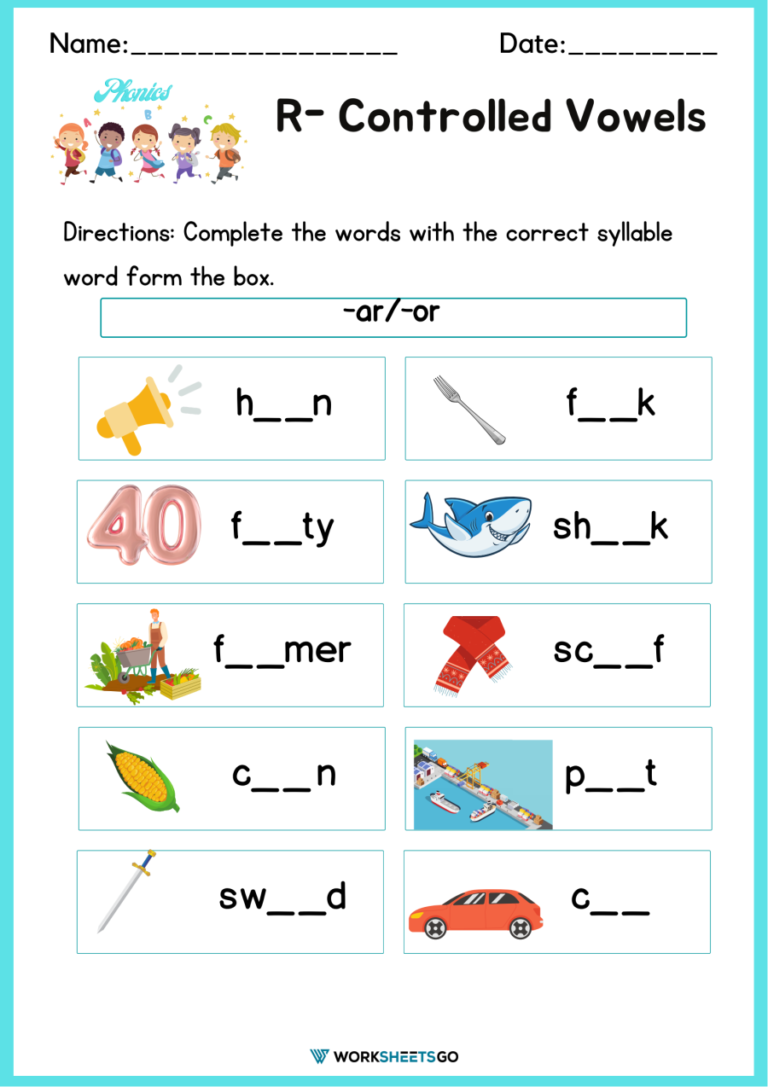 R Controlled Vowels Worksheets WorksheetsGO
