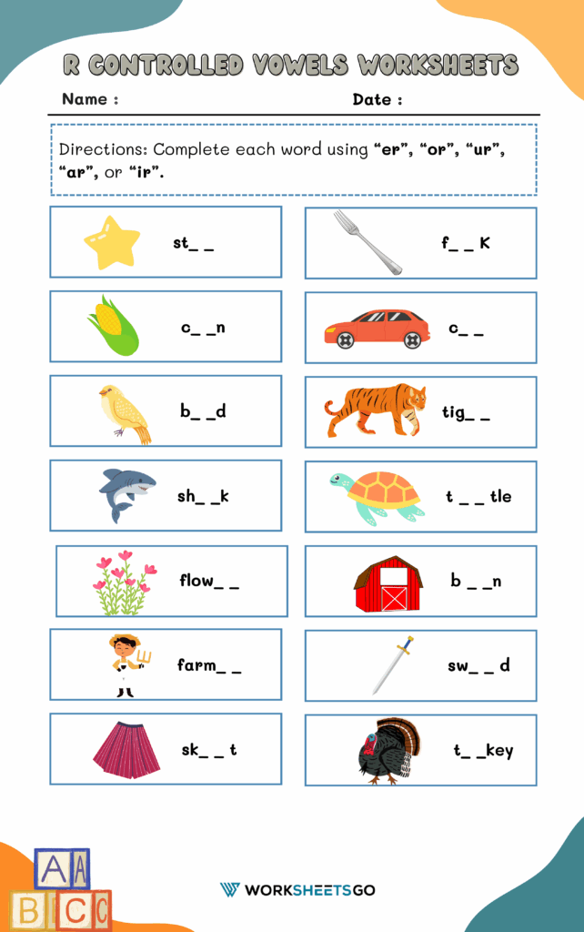 R Controlled Vowels Worksheets WorksheetsGO
