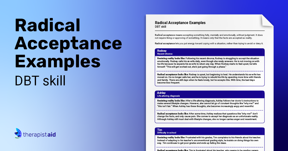 Radical Acceptance Examples Worksheet Therapist Aid Worksheets