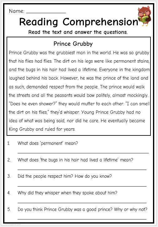 Reading Comprehension Worksheet 4 Examples Format Pdf Examples 