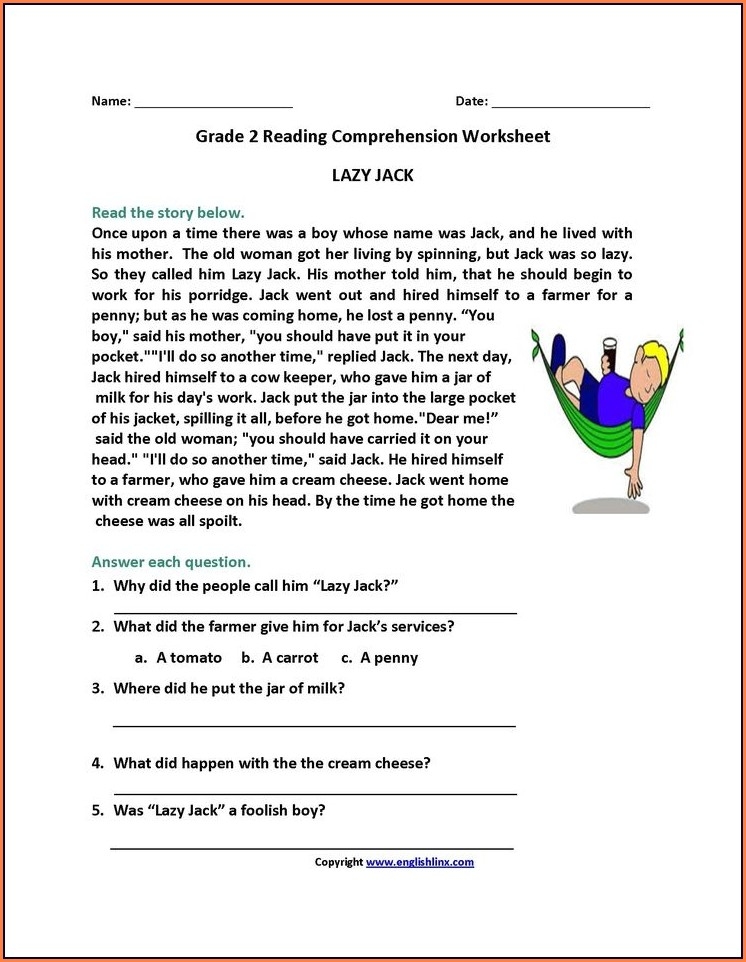 reading worksheets for 2nd graders