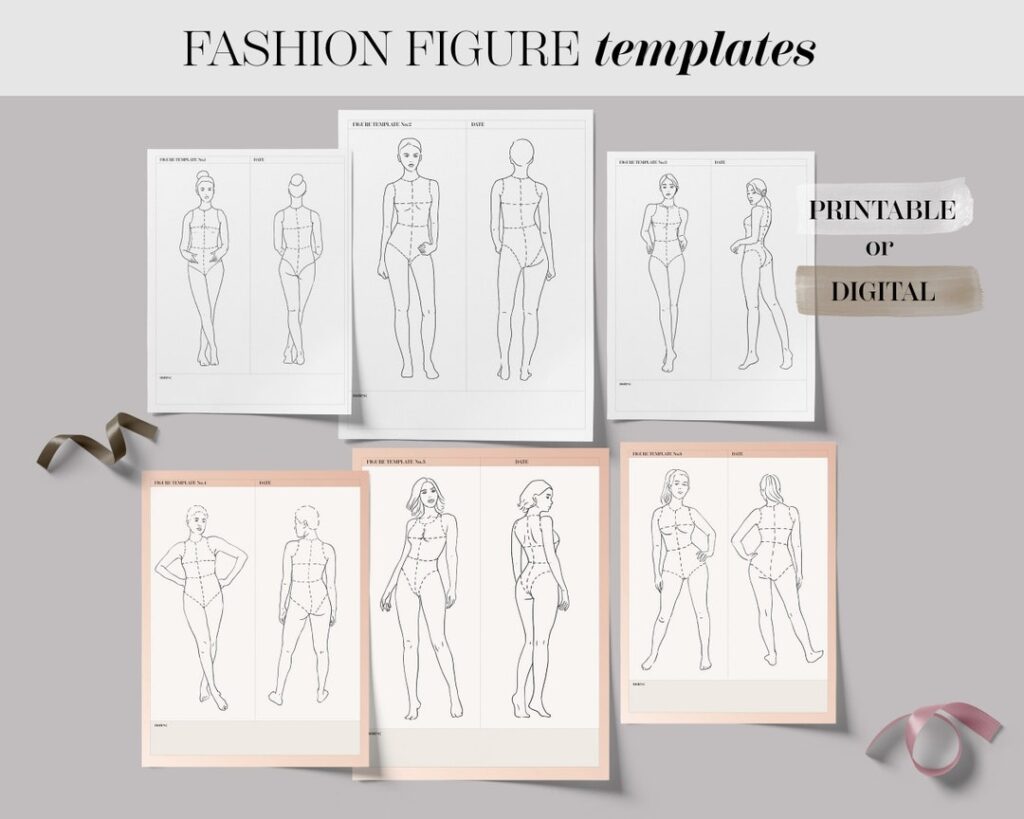 Realistic Body Fashion Figure Printable Template Bundle Set Of 6