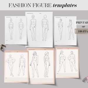 Realistic Body Fashion Figure Printable Template Bundle Set Of 6 
