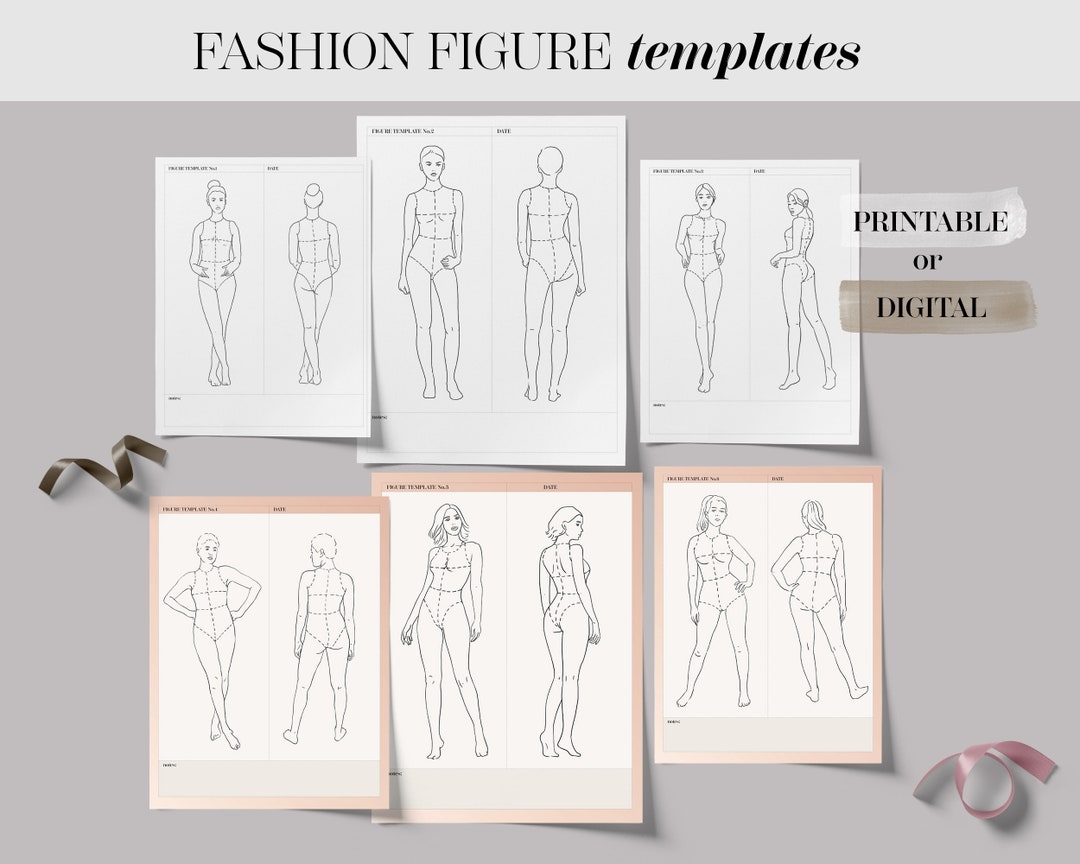 Realistic Body Fashion Figure Printable Template Bundle Set Of 6