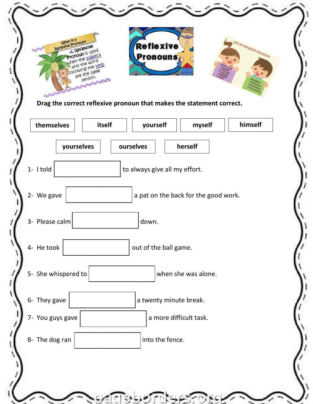 Reflexive Pronouns ESL Grammar Exercise Worksheet Worksheets Library