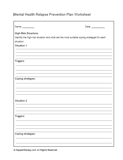 Relapse Prevention PDF Worksheets Library
