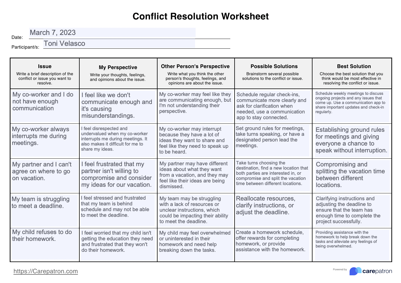 Relationship Conflict Resolution Worksheet PsychPoint Worksheets