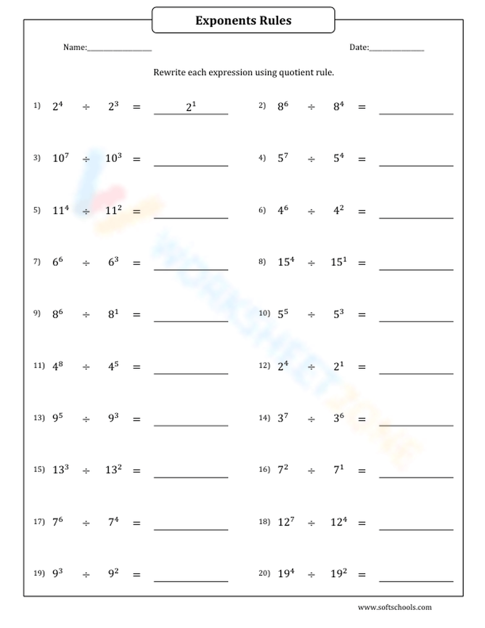 laws of exponents worksheet