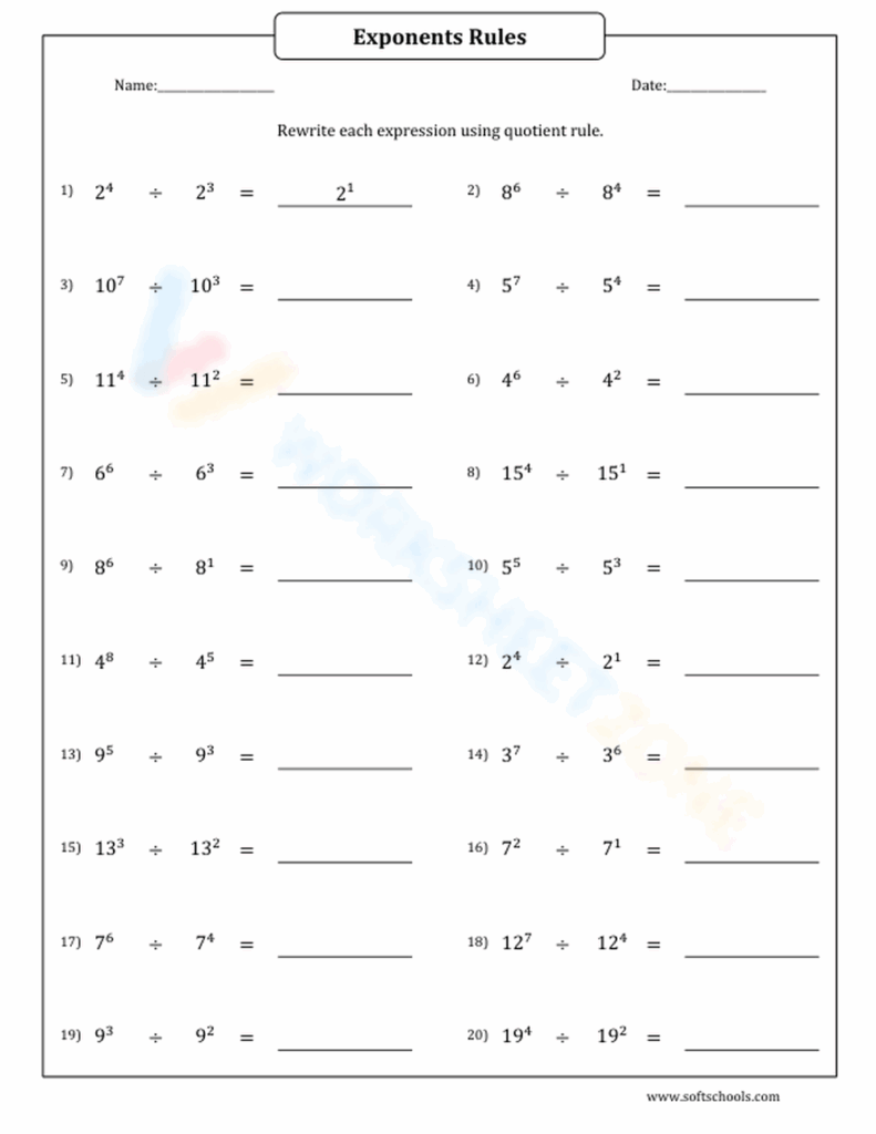 Rewriting Using The Laws Of Exponents Worksheet Download Worksheets