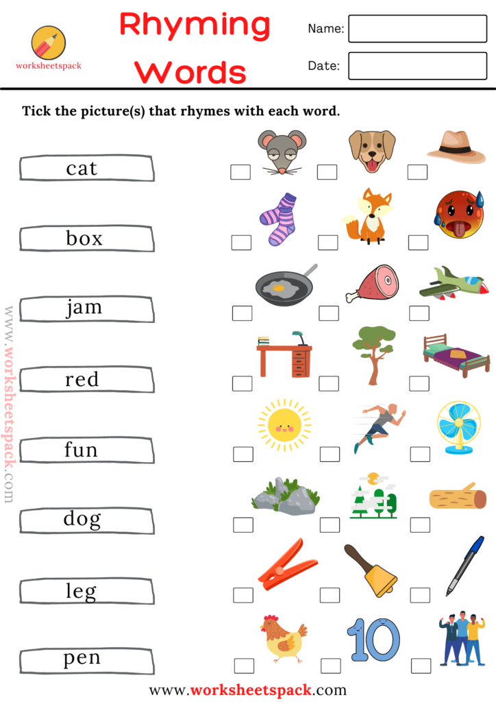 Rhyming Pairs Worksheet Free Printable PDF For Kids Worksheets Library