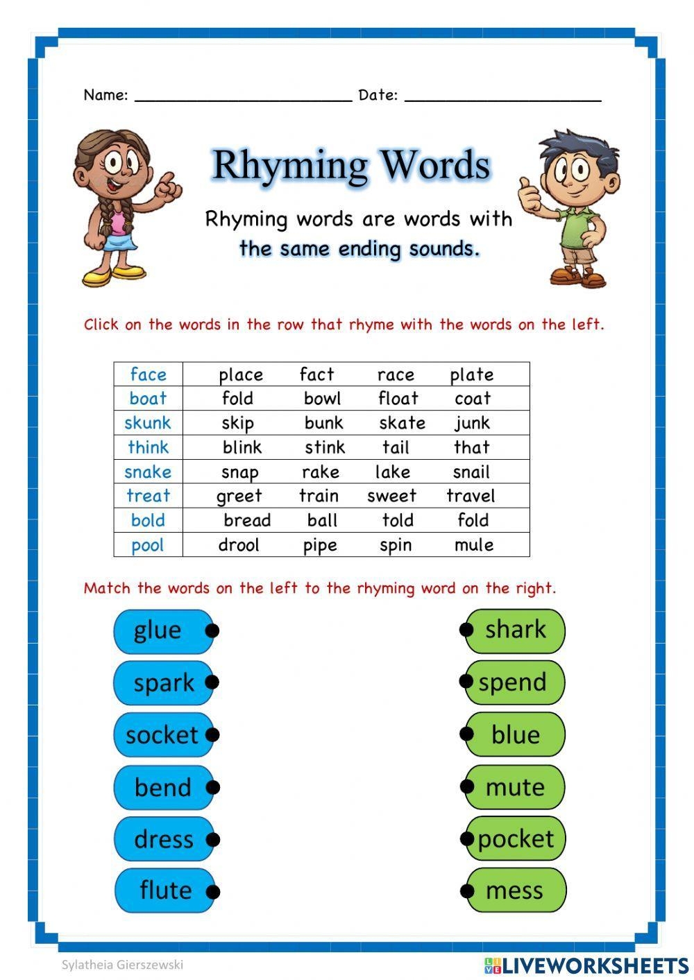 Rhyming Words Online Activity For 3 Live Worksheets Worksheets Library