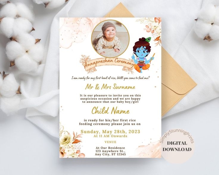 Rice Feeding Ceremony Invitation Card Annaprashan Ceremony Invite Rice