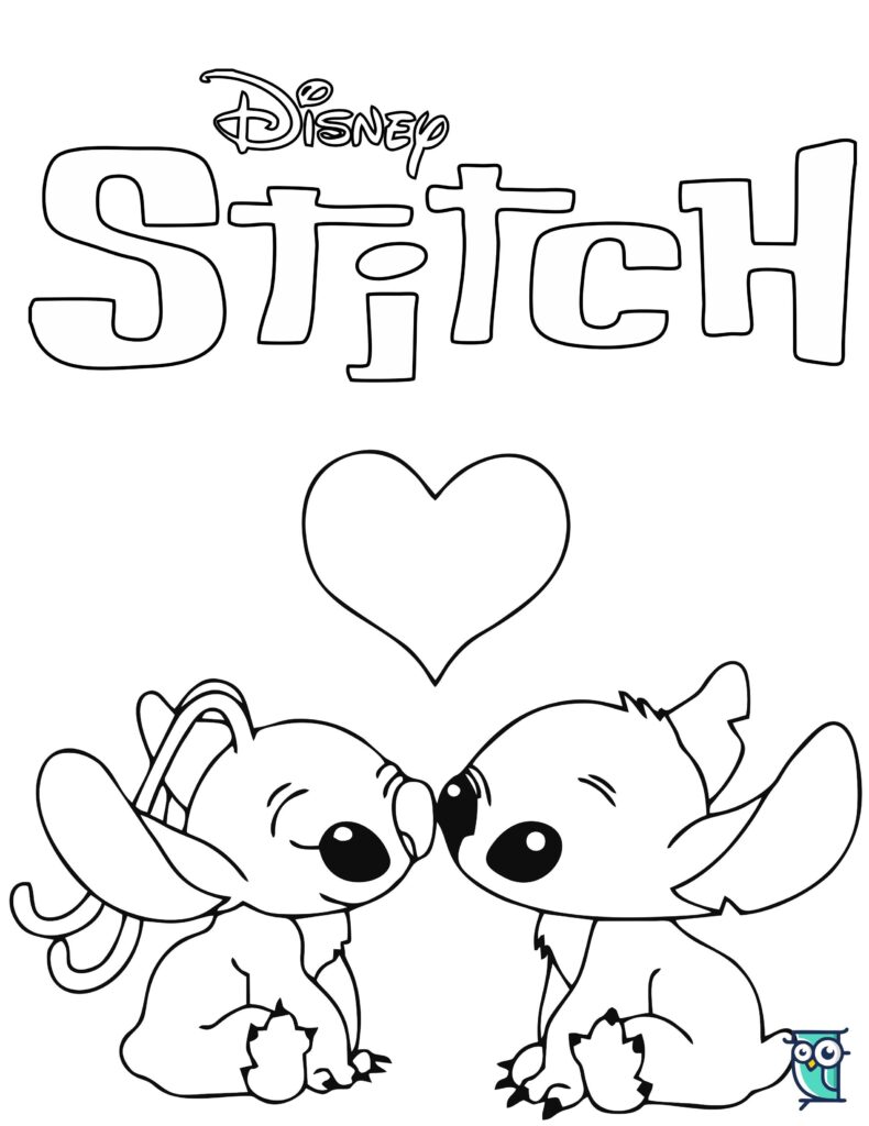 Romantic Stitch And Angel Coloring Pages