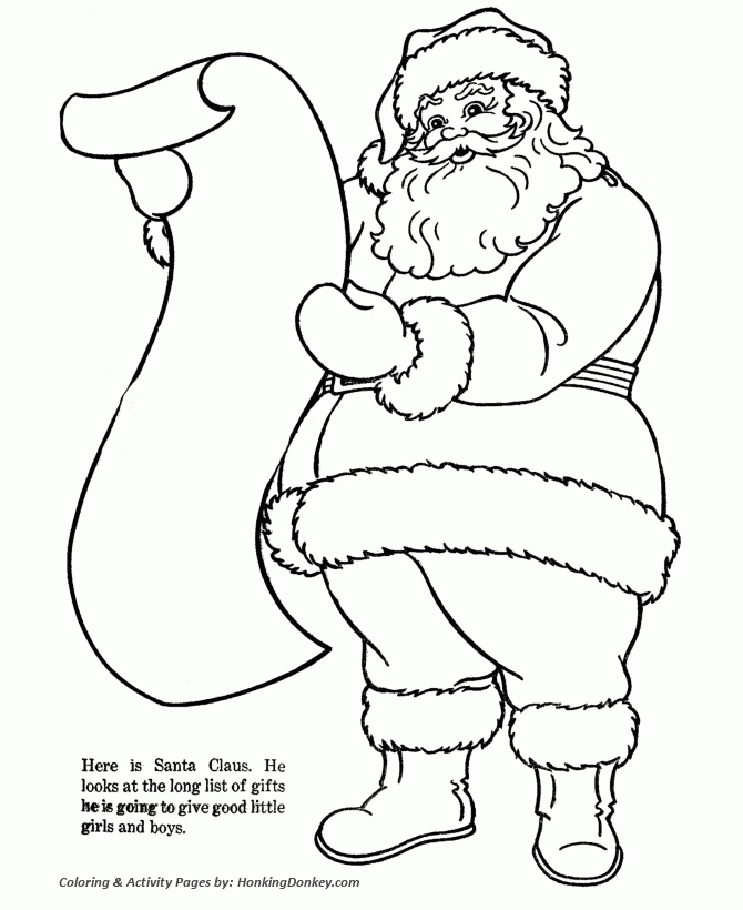 Santa Claus Coloring Pages Santa Claus Checking His List HonkingDonkey