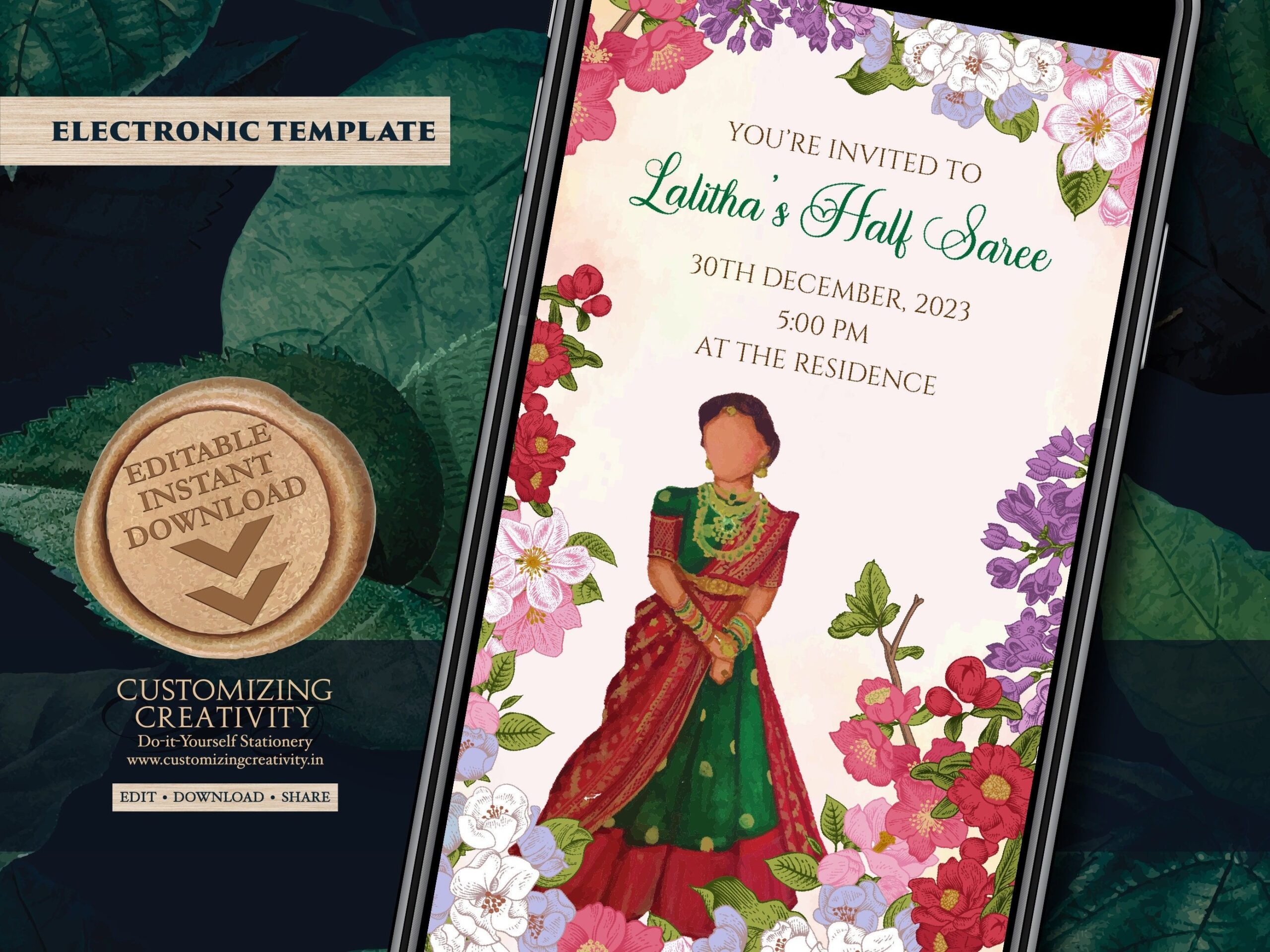 invitation template for half saree function