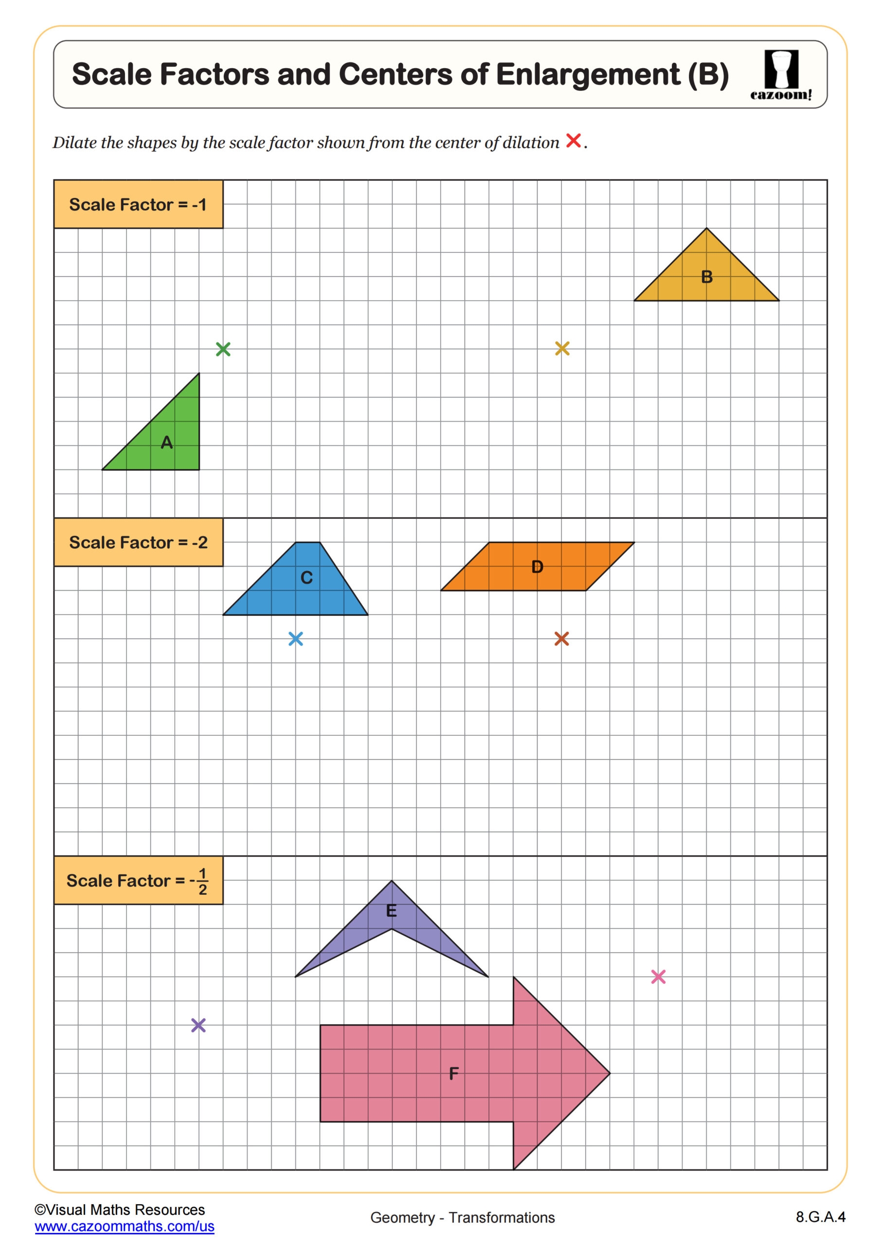 Scale Factors And Dilations Of Polygons B Worksheet 8th Grade 