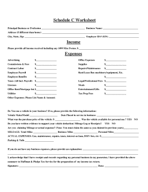 Schedule C Expenses Worksheet Fill Online Printable Fillable Blank 