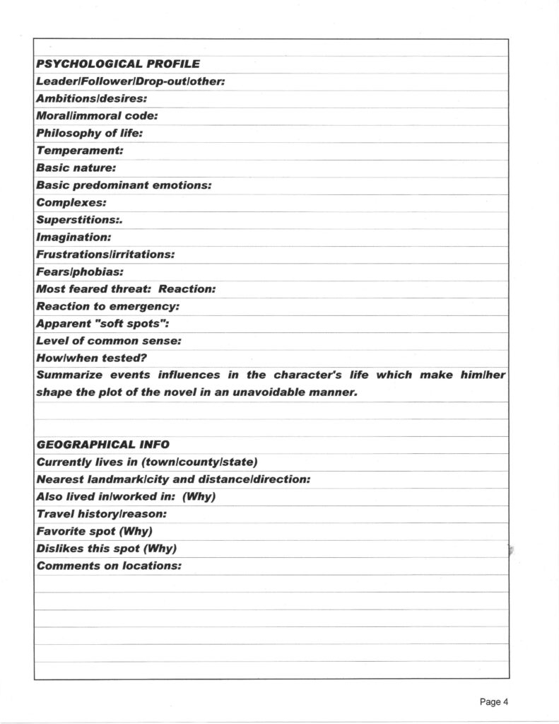 character development worksheet