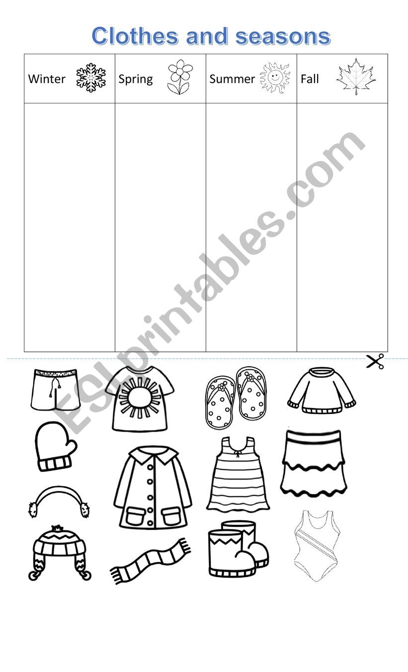 printable clothes for different seasons worksheet