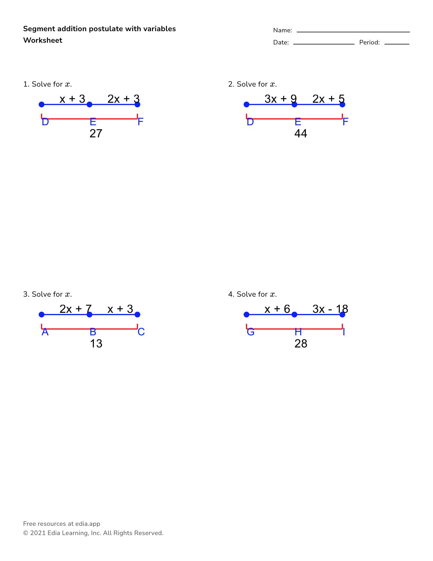Segment Addition Postulate Worksheet Worksheets For Kindergarten