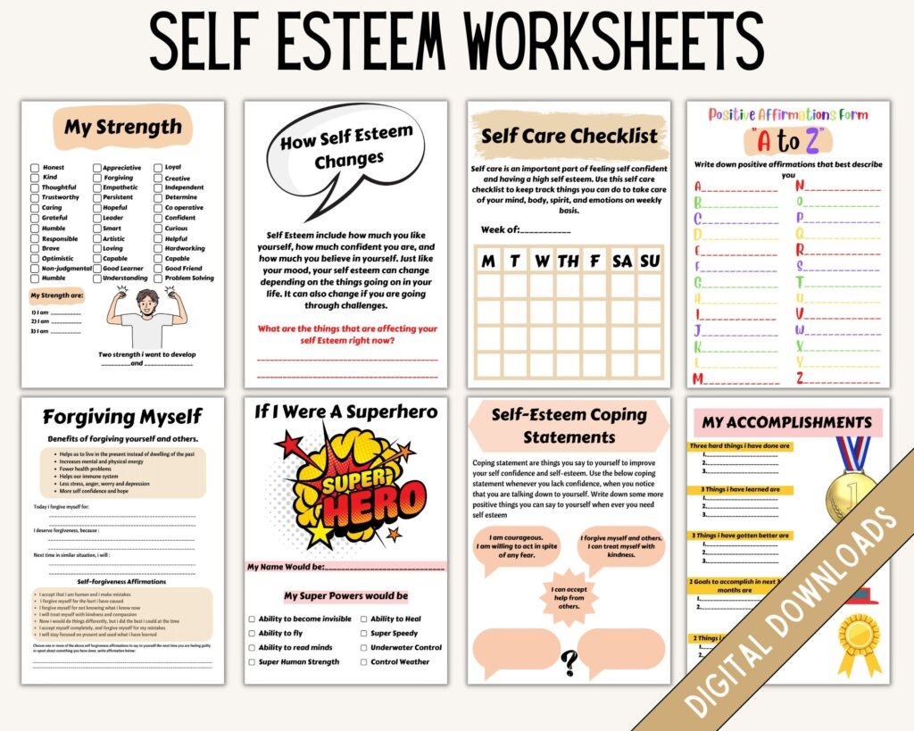 Self Esteem Workbook Self Esteem Journal CBT Worksheets Therapy
