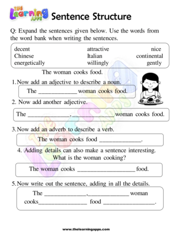 Sentence Structure Adjective Usage Worksheet Worksheets Library
