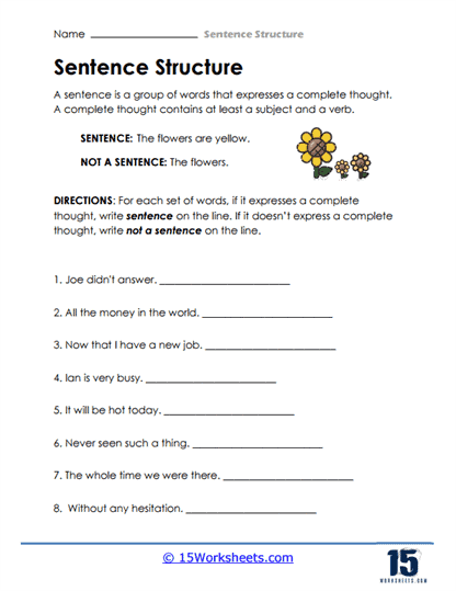sentence structure worksheets