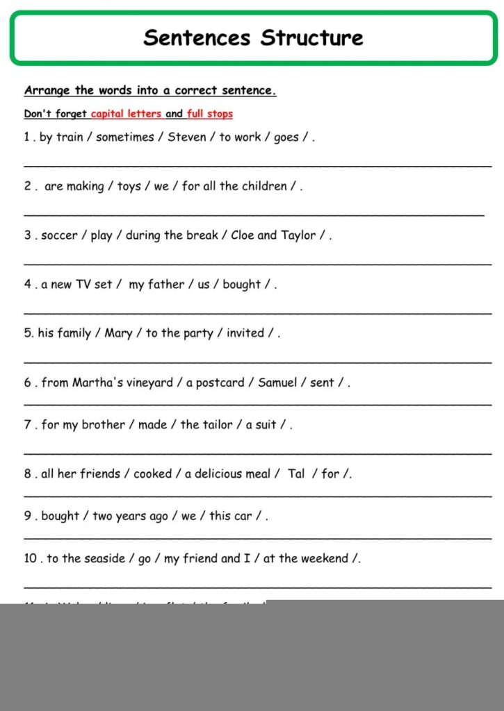Sentence Structure Online Exercise Sentenceworksheets