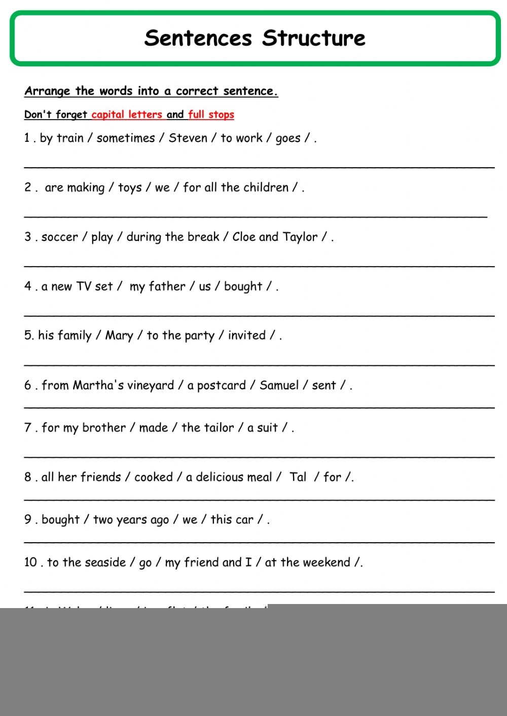Sentence Structure Online Exercise Sentenceworksheets