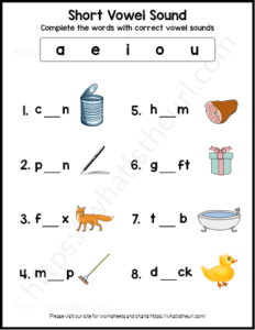 Short Vowel Sounds Worksheets Exercise 1 Your Home Teacher