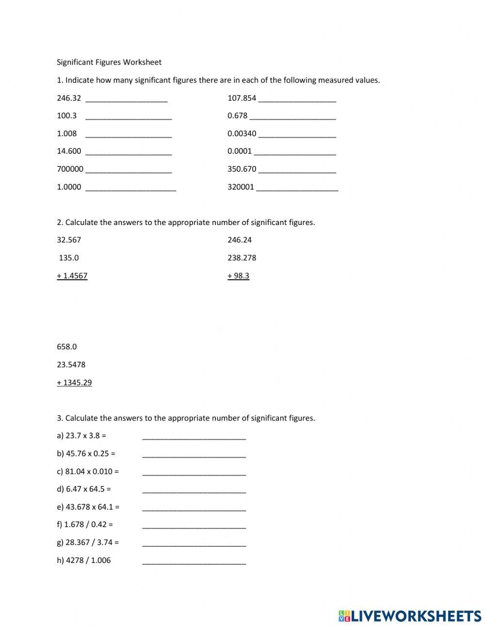 Significant Figures Online Activity Live Worksheets Worksheets Library