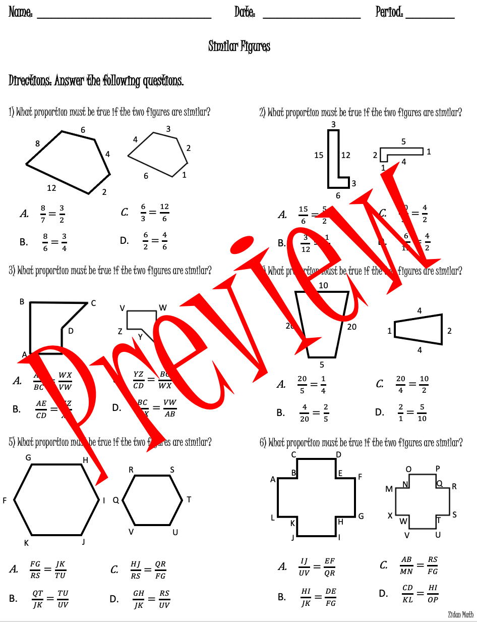 similar figures worksheet