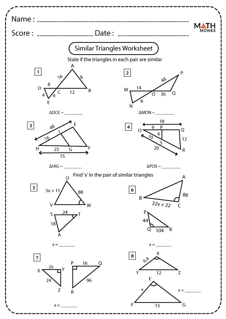 geometry similar triangles worksheet