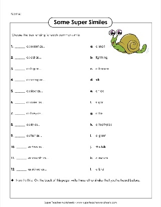 simile and metaphor worksheet