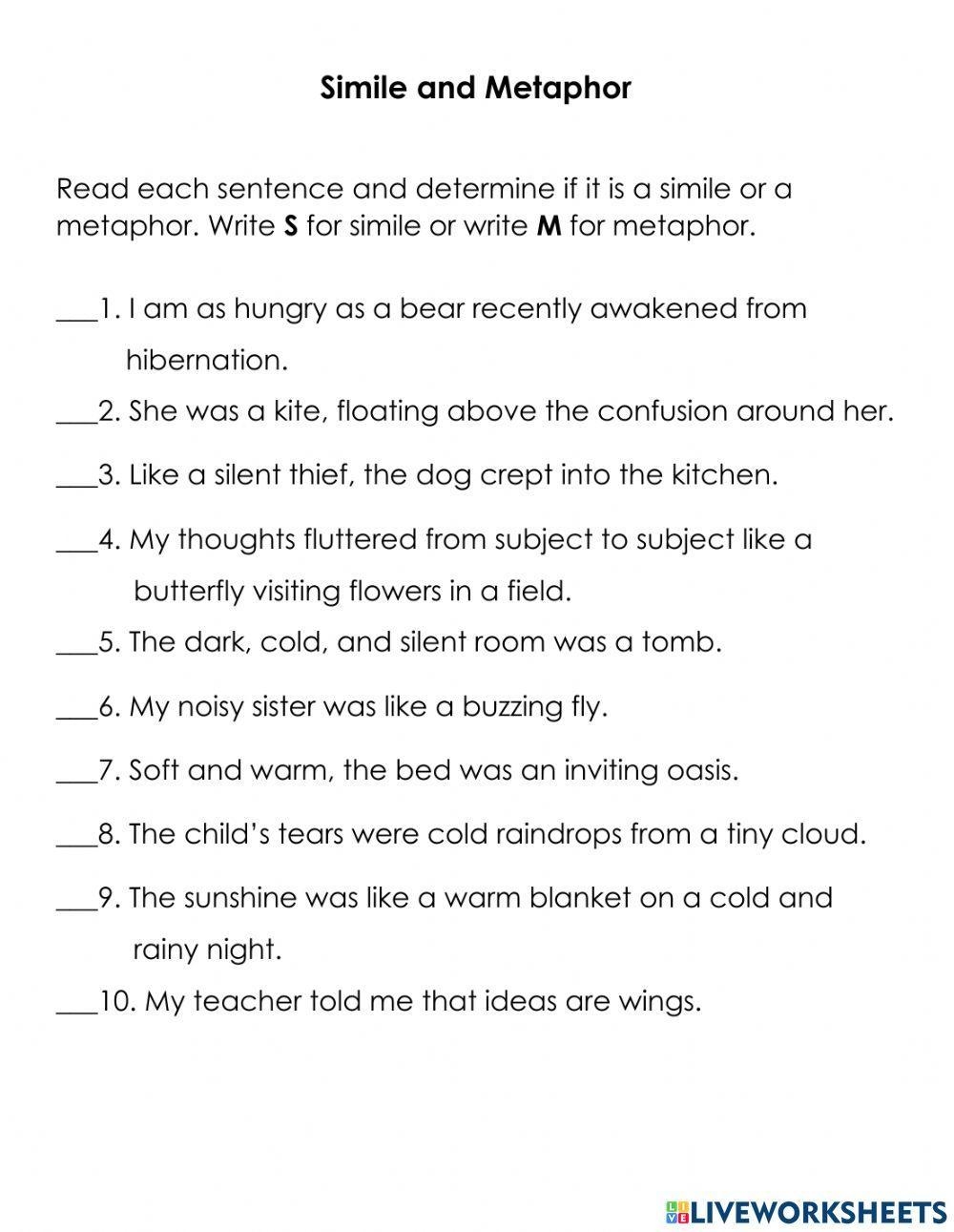 Simile And Metaphor Worksheets Worksheets Library