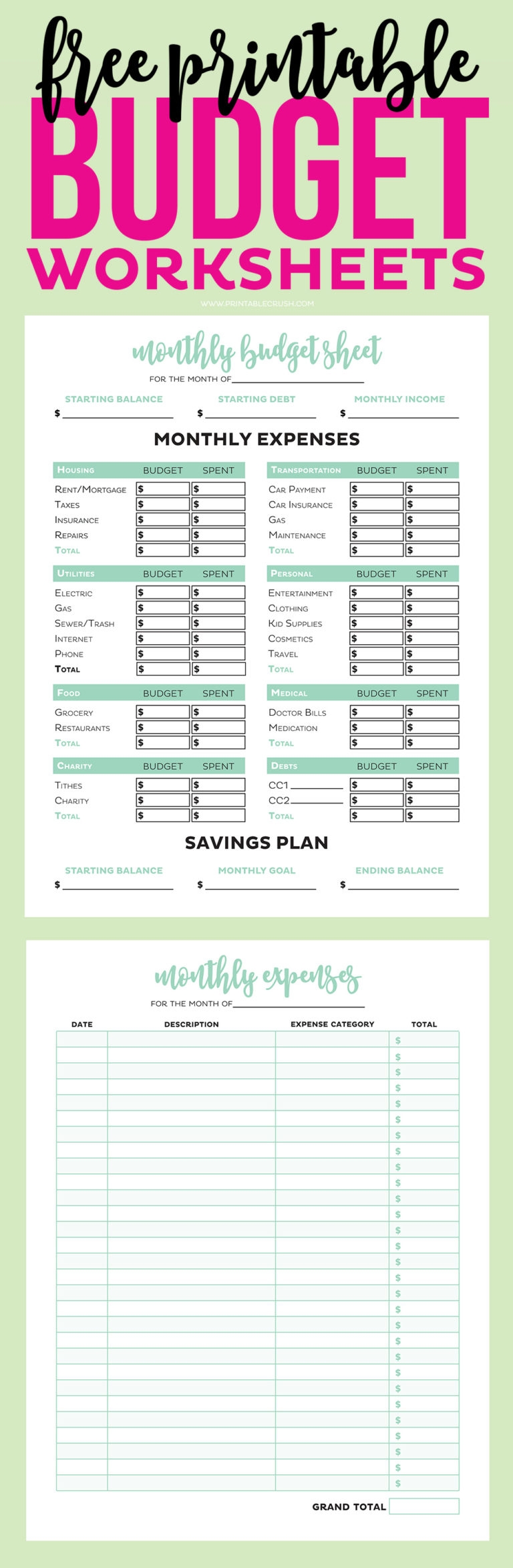 Simple FREE Printable Budget Worksheets Printable Crush Budget Sheets 
