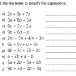 Simplify Algebraic Expressions By Collecting Like Terms Worksheet