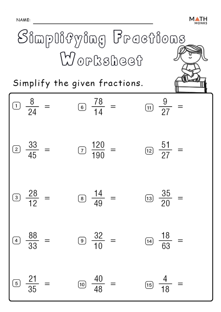 Simplifying Fractions Worksheets Math Monks