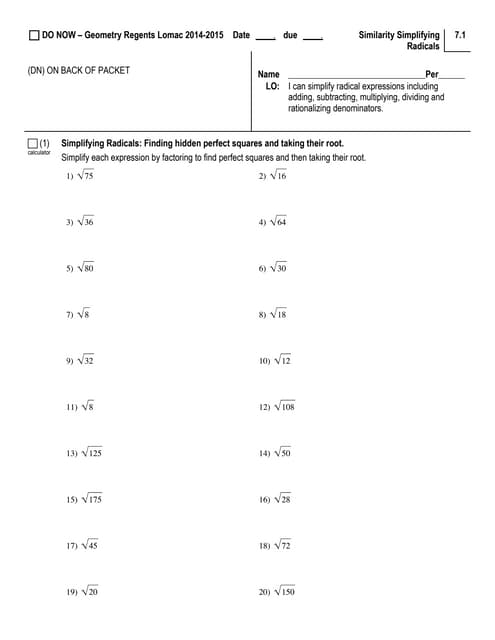 Simplifying Radicals Exercises To Practice PDF Worksheets Library